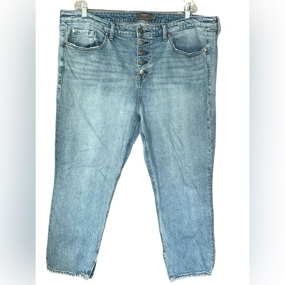 Torrid High Rise Straight Jeans 20 R Button Flight Light Wash Slit Ankle Mom - Picture 2 of 11